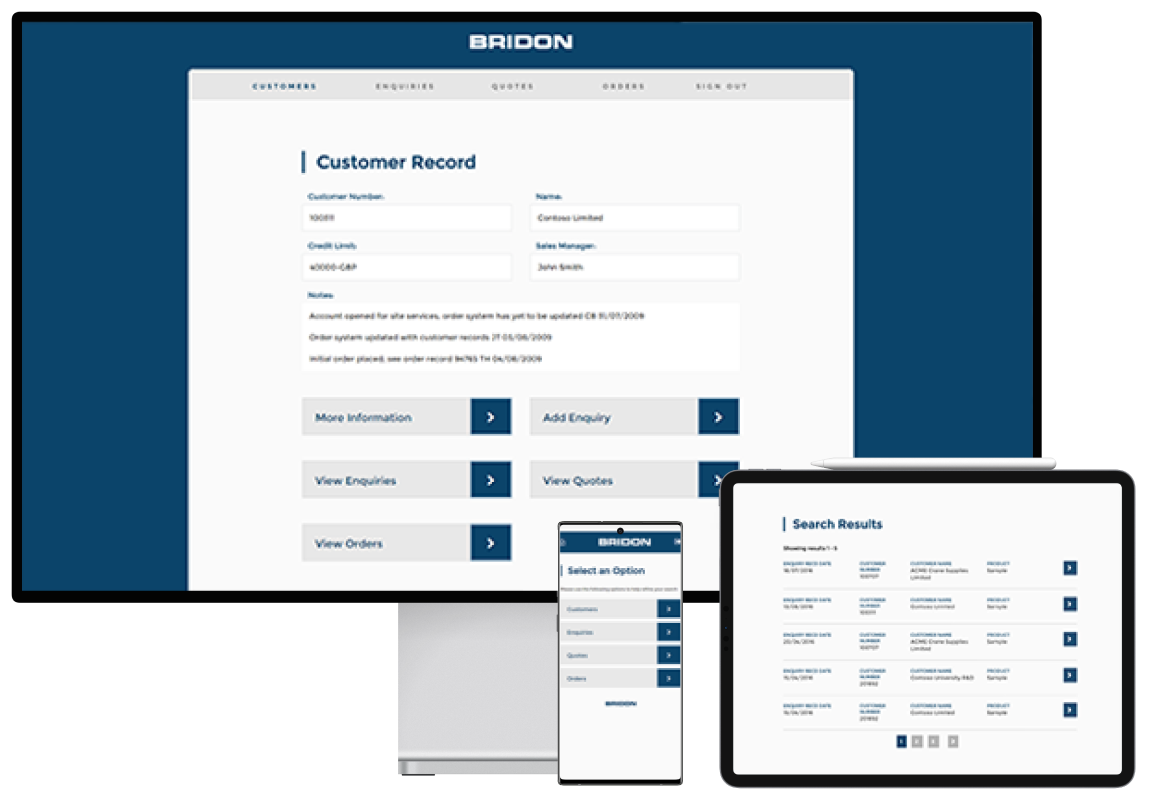 Bridon software development project screens